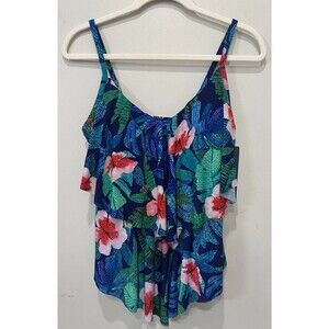Women's Trim Shaper Tankini Top Blue Floral Botanical Size 10 NWT Swim Beach
